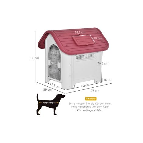 Niche pour petit chien rouge avec trappe de toit et porte, ventilation et protection étanche pour jardin, terrasse et extérieur (1/5)