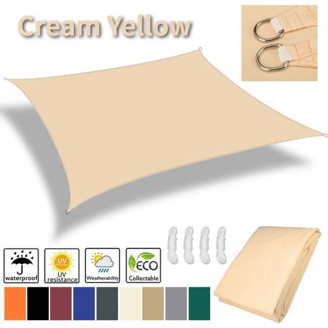 (Jaune clair, 200x400CM) Voile d'ombrage, imperméable, protection UV à 98%, convient aux jardins et terrasses extérieurs. (1/5)