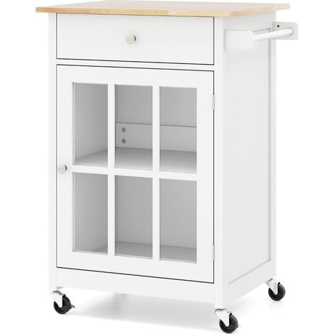 Carrello da cucina mobile 65 x 48,5 x 87,5 cm pratico spazio di lavoro stoccaggio ottimizzato legno di caucciù bianco 200011329