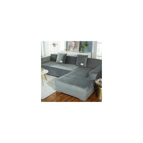 Housse de canapé d'angle extensible – Protection anti-taches – Gris clair – Convient pour canapés 90-140cm – Facile à nettoyer (1/5)