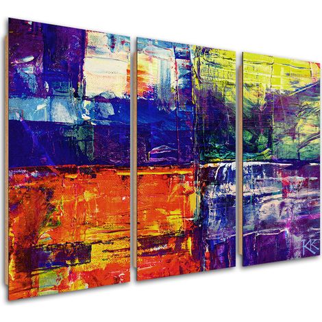 Quadro deco panel 3 paneli, Abstrazione dipinta a mano colorata - 90x60 (1/5)