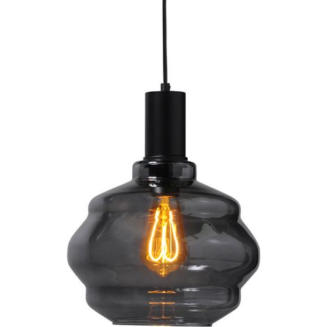Lampe suspendue noire Porto avec verre fumé Boule - Ø 24cm - 2710-05-05-3
