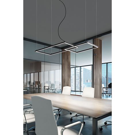 Suspension Led Moderne 64W En Aluminium Noir Mat, Design Géométrique, Sélecteur Cct Intégré 3000K-6000K Pour Un Éclairage Personnalisé - Perenz