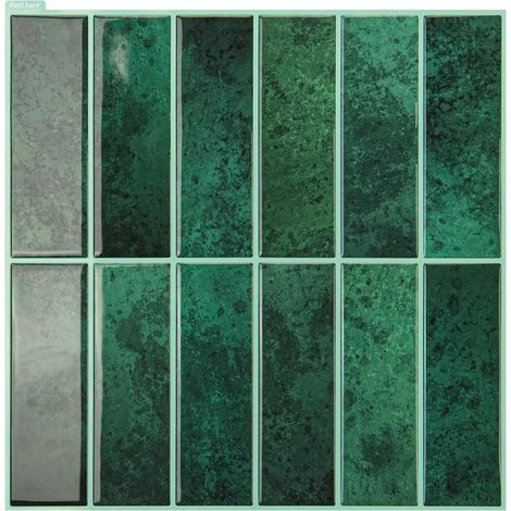 Lot de 10 Feuilles de Carreaux de Métro Adhésifs pour Crédence  Pour cuisine,Salle de bain,Salon,Rectangulaires vert foncé,30 x 30 cm (1/5)