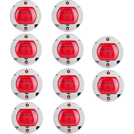 Lot de 10 feux de gabarit 12V, 6 LED rouges, forme ronde, liseré chromé, étanches pour camion, SUV, bateau (1/5)