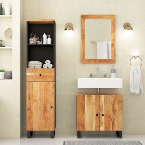 Ensemble de meubles de salle de bain 3 pcs,Mobilier de salle de bain,Armoire de rangement bois massif d'acacia CNENE909862 (1/5)