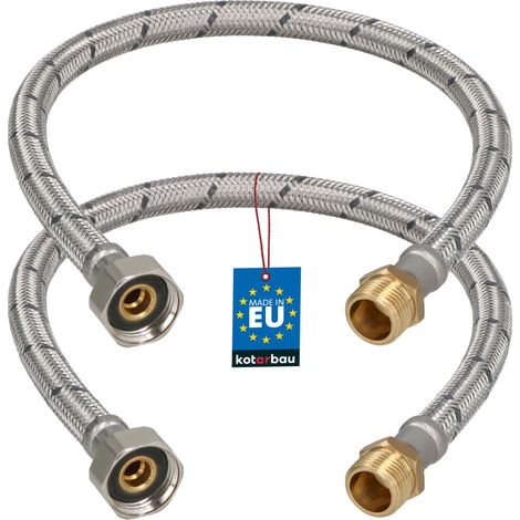 KOTARBAU® Lot de 2 Flexible Robinet 1/2" x 3/8" - Flexible Eau - Tuyau Robinet 50 cm - Mâle x Femelle - Rallonge Robinet Cuisine Flexible - Acier Inoxydable - Tuyau Flexible Plomberie (1/4)