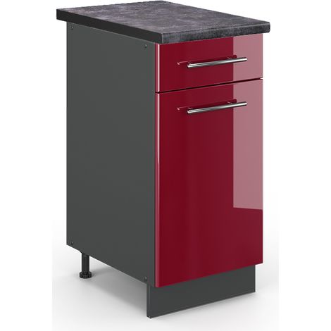 Küchenunterschrank Fame-Line, Bordeaux Hochglanz, 40 cm , AP Anthrazit, Vicco