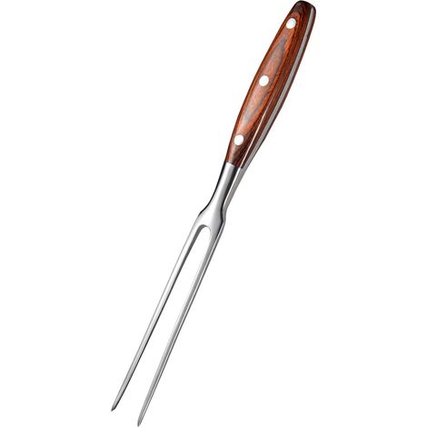 Fourchette à viande de 29,9 cm en acier inoxydable avec poignée en bois - Fourchette à deux dents - Fourchette de cuisson à la viande - Fourchette de barbecue pour poulet, dinde, bœuf (1/5)
