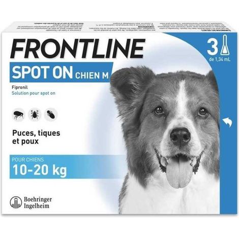 FRONTLINE 3 Pipettes antiparasitaires SPOT ON Chien - 10 a 20 kg - Puces, tiques, poux