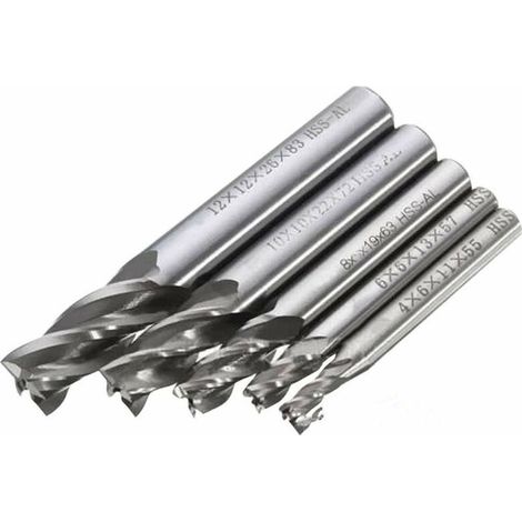 5pcs 4/6/8/10/12 mm 4 Flute Straight Shank End Mill Cutter HSS High Speed Steel Drill Bits (1/5)