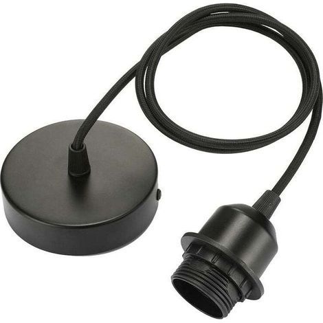 Suspension E27 avec anneau à vis, câble tissu réglable 100cm, suspension compatible avec abat-jour, douille idéale pour suspension de cuisine, noir (1/4)