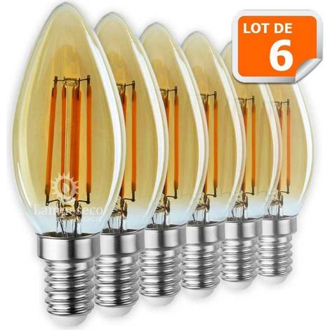 Lot de 6 Ampoules Led Flamme Filament Doré 4 watt (éq. 42 Watt) Culot E14 (1/3)