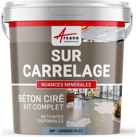 Béton ciré sur carrelage, cuisine, salle de bain, mural, sol, plan de travail, décoratif, revêtement, douche, kit - 5 m² (en 2 couches) Canard Gris Bleuté - ARCANE INDUSTRIES
