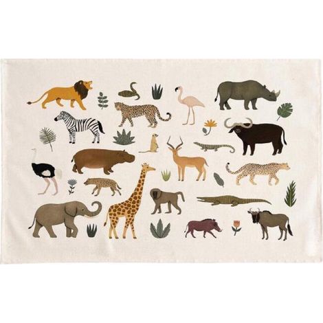 Décoration murale en toile style nordique (2 pièces) pour chambre d'enfant (motif animal + motif carte) (1/5)