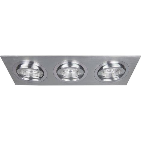 Spot ALU 16 GU10 rectangle 3 têtes orientable, alu brossé/alu poli IP20 - EUROPOLE - 26203 (1/3)