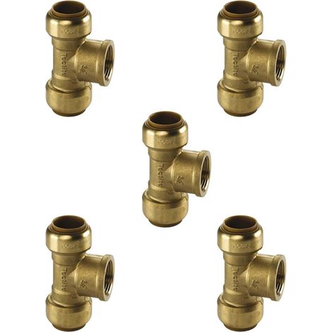 Kupfer Steckfitting Tectite T-Stück Innengewinde 22 mm - 1/2" - 22 mm DVGW 5 Stück