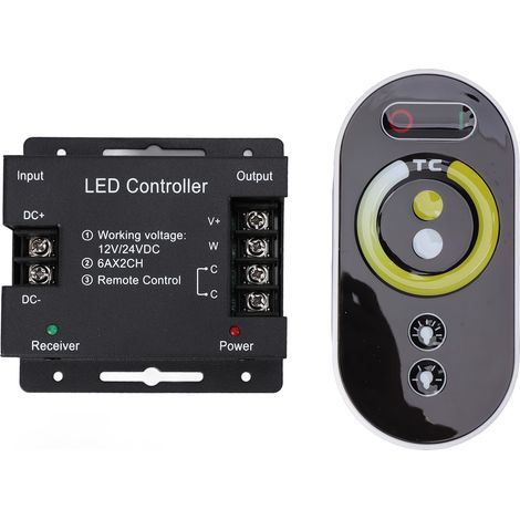 Ortviai Variateur LED 12V/24V à Toucher Total, 6 Touches, Réglage Continu de la Luminosité et Température de Couleur, Boîtier Métallique
