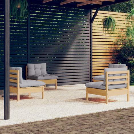 Salon de jardin 4 pcs,Mobilier de terrasse,Table et Chaise pour Relax avec coussins gris Bois de pin -YZ568035 (1/5)