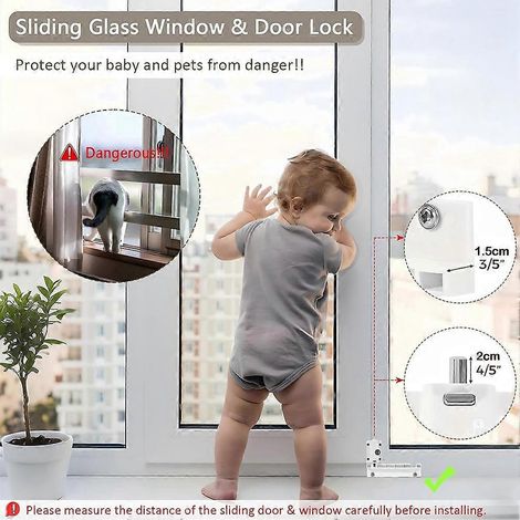 Verrou de sécurité au pied pour porte-fenêtre coulissante avec clé, se fixe sur le rail supérieur ou inférieur (1 pièce) - Protection enfant (1/5)