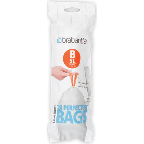 Brabantia 311741 - Bolsas de basura (5 L, 3 rollos de 20 bolsas), color blanco (1/5)