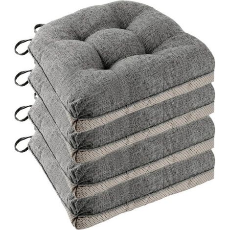 Lot de 4 Coussins de Chaise,46x43cmx8cm extra épais antidérapants et doux pour chaises de salle à manger avec attaches,Gris foncé (1/5)