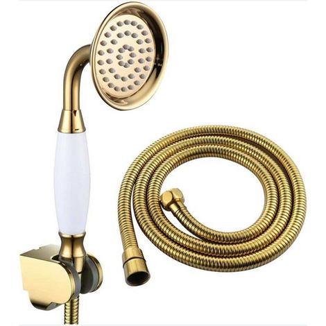 Pommeau de douche laiton or – Flexible tuyau 1.5M – Augmente la pression d'écoulement – Installation murale facile (1/4)