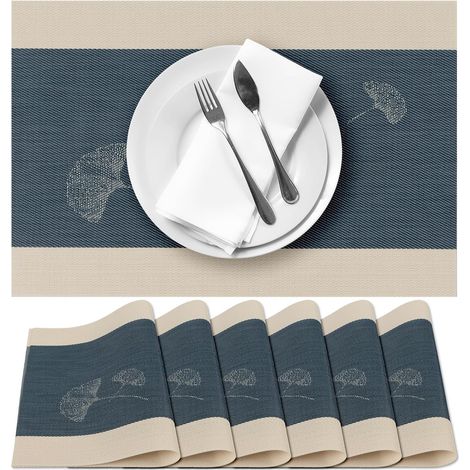 Lot de 6 Sets de table, motif feuilles de ginkgo, antidérapants, résistants à la chaleur, pour salle à manger (1/5)
