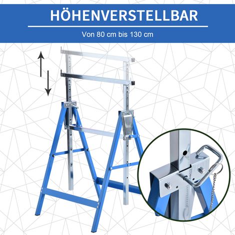 Lot de 2 tréteaux pliants en acier, capacité 200 kg, hauteur réglable 80-130 cm, bleu (1/5)