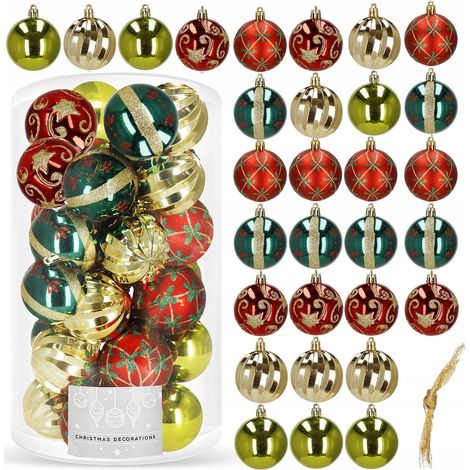 PALLINE PER ALBERO DI NATALE ADDOBBO 30 PZ NATALIZIE 7 CM SET INDESTRUTTIBILI APPENDINI 