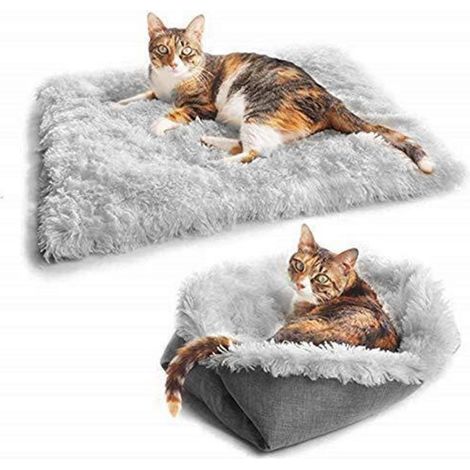 Lit pour animaux de compagnie rond 2en1 avec bord surélevé, doux, lavable, gris