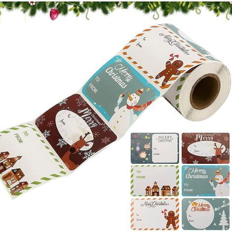 250 selbstklebende Weihnachtsetiketten, 6 Farben, selbstklebende Geschenkanhänger, Namensschilder, Geschenketiketten, Schneemann- und Rentieraufkleber (8 cm x 5 cm) (1/5)