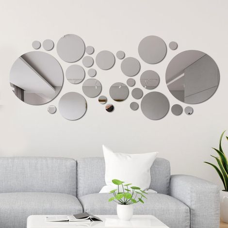Miroirs Mural Autocollant, Rond Miroir Stickers Muraux Adhésif 3D, Amovible DéCor Art Cercle pour Salon Chambre Bureau TV Fond, 2.2/2.5/3.5/5.5/8/15cm (Argent) (1/5)