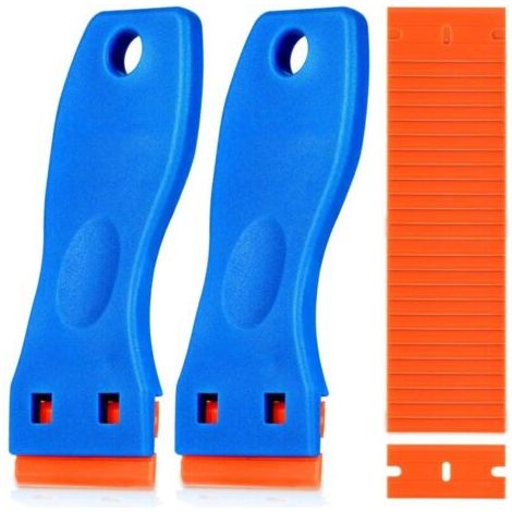 BUNTHAUS PA Ce grattoir de nettoyage en plastique est fourni avec 60 lames en plastique et convient pour enlever les autocollants, les étiquettes, la peinture, le verre, les voitures et les fenêtres s (1/4)