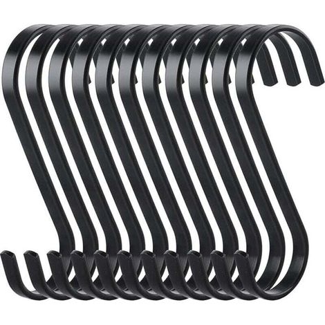 10 Stück flache, S-förmige Edelstahl-Hängehaken, robuste Küchenhaken, multifunktionale Haken für Küche, Fleischerei, Metzgerei, Kleidung, Pflanzen, Gartengeräte, Schwarz - Crezuo