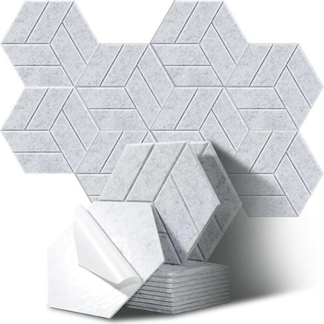 Paneles acústicos hexagonales para estudios, oficinas y salas de juegos, paquete de 12 unidades, color plata (30 x 26 x 0,9 cm) (1/5)