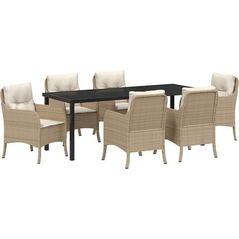 Maison Exclusive - Garten Essgruppe mit Kissen 7 pcs Beige Poly-R