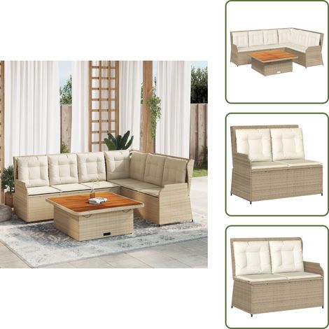 The Living Store 5-tlg. Garten-Lounge-Set mit Kissen Beige Poly Rattan - Gartensessel