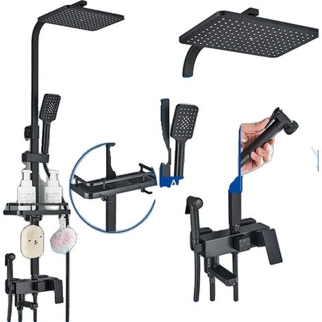 Robinet de douche, construction en laiton, double commande, Noir G (1/2)