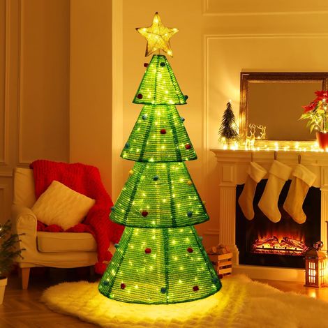 GOPLUS 190 CM Arbre Noël Lumineux Pop-up avec 200 Lumières LED, Sapin Noël Lumineux avec Décorations, Decoration Noel Exterieur Lumineuse pour Jardin, Pelouse, Magasin (1/5)
