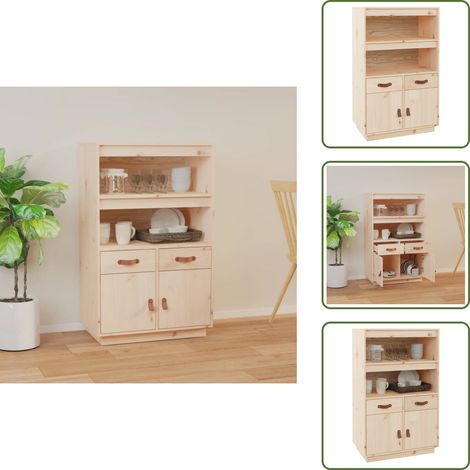 The Living Store Highboard 67x40x108,5 cm Massivholz Kiefer - Kiefer Holz (1/5)