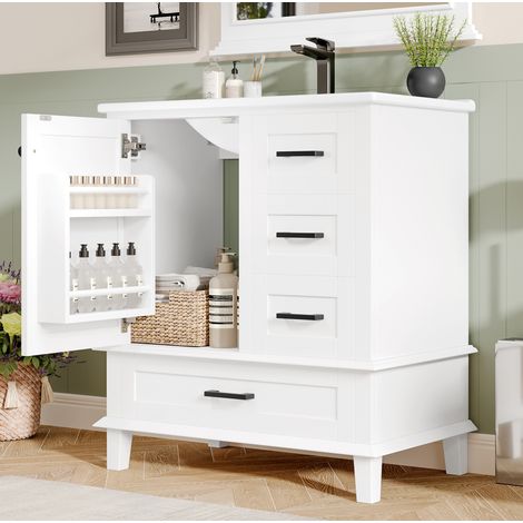 Mobile lavabo 76x46x83,5 cm in MDF bianco con contenitore FloraGrace (1/5)