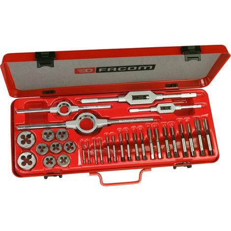 Facom – Coffret de 41 tarauds et filières HSS – Tailles M3 à M18 – Pour filetage précis et durable – Contenu complet pour professionnels