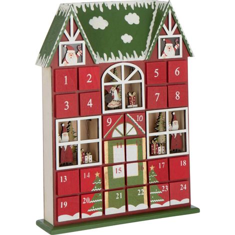 Calendrier de l avent maison led en bois rouge - rouge et vert foncé (1/5)