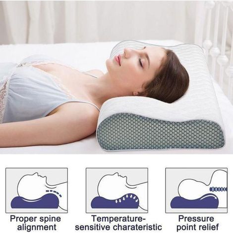 Oreiller Cervical Mémoire Forme,Oreillers Confortables en Forme d'Arc Ergonomique,Coussin Orthopédique Oreiller de Couchag OREILLER (1/5)