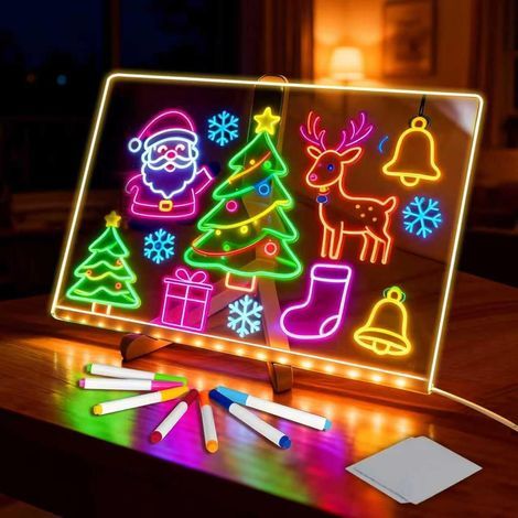 Wondiko LED-Leuchtpad für Kinderzeichnungen, 7-farbige, abwischbare Acryltafel mit Stift und verstellbarem Ständer, Geburtstags- und Weihnachtsgeschenk