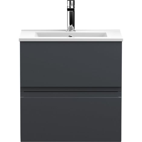 Hudson Reed Urban Satin Soft Black 500mm Wall Hung 2 Drawer Vanity Unit and Minimalist Ceramic Basin - URB1402B