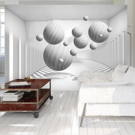 Papier peint boules en blanc - 250 x 175 cm (1/4)