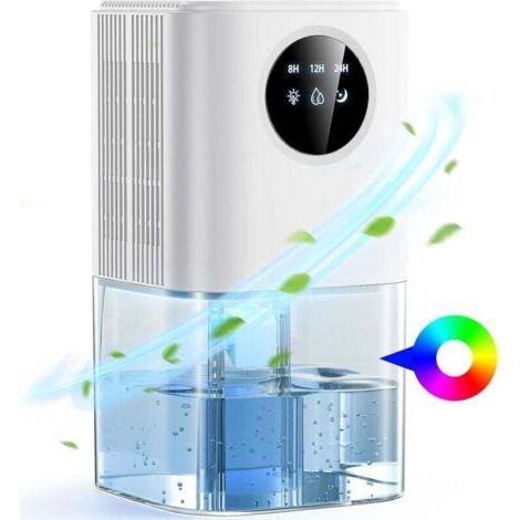 Déshumidificateur d'air 1000 ml, déshumidificateur électrique ultra silencieux (≤ 38 dB), 7 LED tactiles, arrêt automatique, appareil portable avec minuterie pour dressing, salle de bain, chambre XXW (1/4)