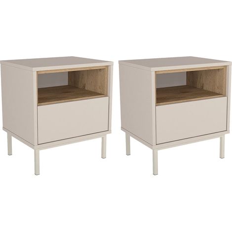 Comodino con 1 cassetto e 1 vano - Beige e naturale chiaro - FAZYRA (1/5)